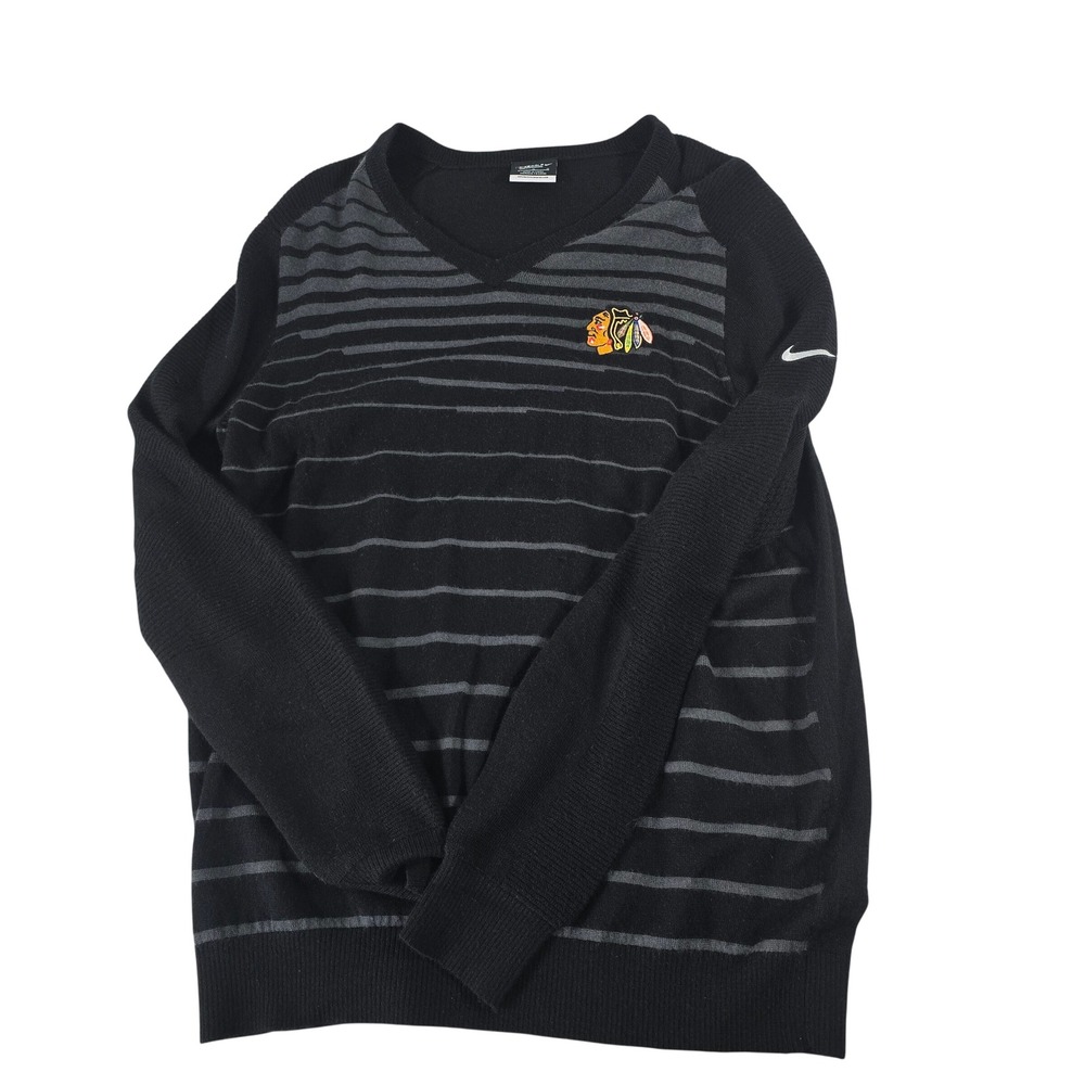 Nike Golf Chicago Blackhawks V-Neck Sweater Mens Large Black Striped 619827-010